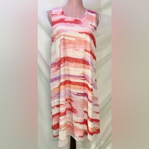 CALVIN KLEIN $119 Pink Watermelon Watercolor Striped Sleeveless Dress Size 16